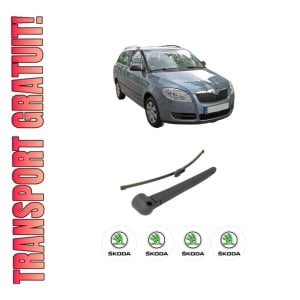 Set brat stergator spate cu lamela pentru SKODA FABIA II Combi (545) din 2007-2014, pentru spate, din cauciuc siliconat rezistent, 4 stickere auto SKODA