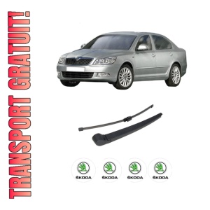 Set brat stergator spate cu lamela pentru SKODA Octavia II (1Z3) din 2004-2013, pentru spate, din cauciuc siliconat rezistent, 4 stickere auto SKODA