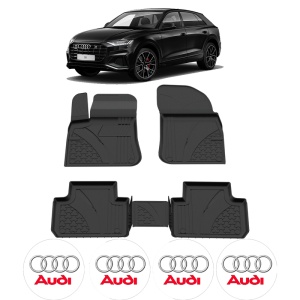 Set covorase Audi Q8 din 2018, covorase presuri tavita auto, cu tunel median intermediar din cauciuc thermoplastic, 4 Stickere auto cu Audi - Img 2