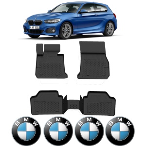 Set covorase BMW Seria 1 F21 din 2011-2018, covorase presuri tavita auto, cu tunel median intermediar din cauciuc thermoplastic, 4 Stickere auto cu BMW - Img 2