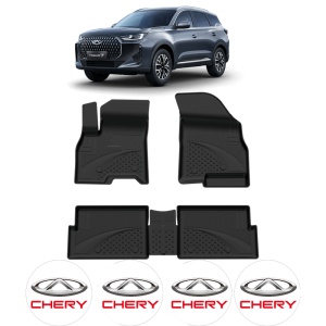 Set covorase Chery TIGGO 7 PRO din 2025, covorase presuri tavita auto, cu tunel median intermediar din cauciuc thermoplastic, 4 Stickere auto cu Chery - Img 2