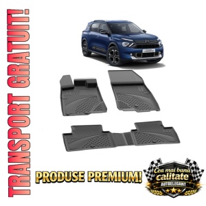 Set covorase Citroen C3 II AIRCROSS Hybrid din 2025, covorase presuri tavita auto, cu tunel median intermediar din cauciuc thermoplastic, 4 Stickere auto cu Citroen
