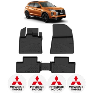 Set covorase Mitsubishi ASX din 2023, covorase presuri tavita auto, cu tunel median intermediar din cauciuc thermoplastic, 4 Stickere auto cu Mitsubishi - Img 2