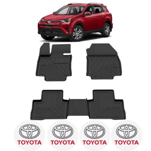 Set covorase Toyota RAV4 din 2018, covorase presuri tavita auto, cu tunel median intermediar din cauciuc thermoplastic, 4 Stickere auto cu Toyota - Img 2