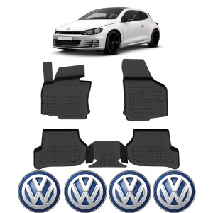 Set covorase Volkswagen Scirocco din 2009 - 2017, covorase presuri tavita auto, cu tunel median intermediar din cauciuc thermoplastic, 4 Stickere auto cu Volkswagen - Img 2