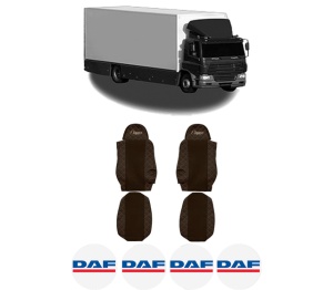 Set Huse Scaune Camion Tir DAF CF 65 din 2001-2013, Auto, Model ELEGANCE Q, Culoare Maro, 4x Stickere auto cu DAF