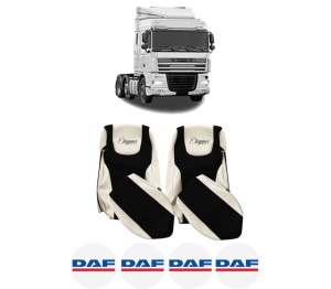 Set Huse Scaune Camion Tir DAF XF 105 din 2005-2013, Auto, Model ELEGANCE S, Culoare Sampanie, 4x Stickere auto cu DAF
