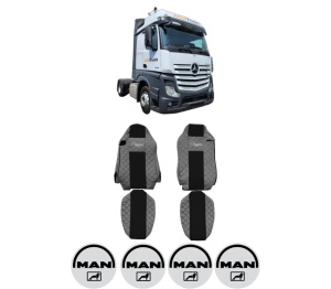 Set Huse Scaune Camion Tir MAN ACTROS MP4 / MP5 din 2011-2024, Auto, Model ELEGANCE Q, Culoare Gri, 4x Stickere auto cu MAN