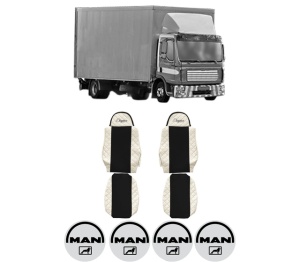 Set Huse Scaune Camion Tir MAN TGL I din 2004-2022, Auto, Model ELEGANCE Q, Culoare Bej, 4x Stickere auto cu MAN