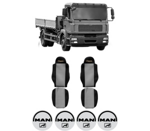 Set Huse Scaune Camion Tir MAN TGM I din 2005-2023, Auto, Model CLASSIC, Culoare Gri, 4x Stickere auto cu MAN
