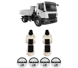 Set Huse Scaune Camion Tir MAN TGM II din 2020, Auto, Model ELEGANCE Q, Culoare Sampanie, 4x Stickere auto cu MAN