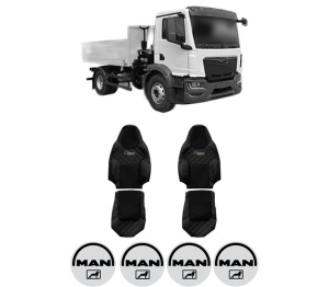 Set Huse Scaune Camion Tir MAN TGM II din 2020, Auto, Model ELEGANCE Q, Culoare Negru, 4x Stickere auto cu MAN