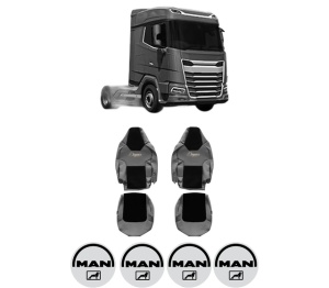 Set Huse Scaune Camion Tir MAN XF II din 2021-2023, Auto, Model ELEGANCE S, Culoare Gri, 4x Stickere auto cu MAN