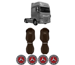 Set Huse Scaune Camion Tir MERCEDES-BENZ XF 106 din 2012-2017, Auto, Model ELEGANCE Q, Culoare Maro, 4x Stickere auto cu MERCEDES-BENZ