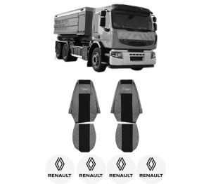 Set Huse Scaune Camion Tir RENAULT TRUCKS PREMIUM 2 din 2005-2009, Auto, Model ELEGANCE Q, Culoare Gri, 4x Stickere auto cu RENAULT TRUCKS