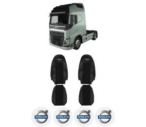 Set Huse Scaune Camion Tir VOLVO FH II din 2012-2017, Auto, Model ELEGANCE Q, Culoare Negru, 4x Stickere auto cu VOLVO
