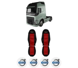 Set Huse Scaune Camion Tir VOLVO FH II din 2012-2017, Auto, Model CLASSIC, Culoare Rosu, 4x Stickere auto cu VOLVO