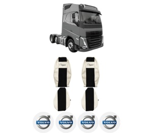 Set Huse Scaune Camion Tir VOLVO FH III din 2020-2024, Auto, Model ELEGANCE S, Culoare Sampanie, 4x Stickere auto cu VOLVO