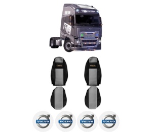 Set Huse Scaune Camion Tir VOLVO FH16 II din 2012-2014, Auto, Model CLASSIC, Culoare Gri, 4x Stickere auto cu VOLVO