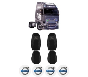 Set Huse Scaune Camion Tir VOLVO FH16 II din 2012-2014, Auto, Model ELEGANCE Q, Culoare Negru, 4x Stickere auto cu VOLVO