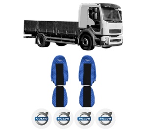 Set Huse Scaune Camion Tir VOLVO FL II din 2006-2009, Auto, Model ELEGANCE Q, Culoare Albastru, 4x Stickere auto cu VOLVO