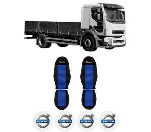 Set Huse Scaune Camion Tir VOLVO FL II din 2006-2009, Auto, Model CLASSIC, Culoare Albastru, 4x Stickere auto cu VOLVO