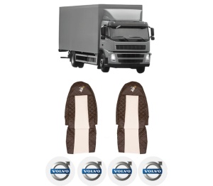 Set Huse Scaune Camion Tir VOLVO FM din 2005-2008, Auto, Model ELEGANCE Q, Culoare Bej, 4x Stickere auto cu VOLVO