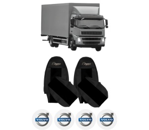 Set Huse Scaune Camion Tir VOLVO FM din 2005-2008, Auto, Model ELEGANCE S, Culoare Negru, 4x Stickere auto cu VOLVO