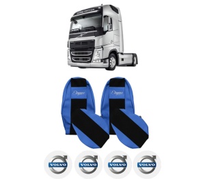 Set Huse Scaune Camion Tir VOLVO FM II din 2012-2017, Auto, Model ELEGANCE S, Culoare Albastru, 4x Stickere auto cu VOLVO