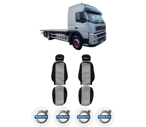 Set Huse Scaune Camion Tir VOLVO FM9 din 2001-2005, Auto, Model CLASSIC, Culoare Gri, 4x Stickere auto cu VOLVO