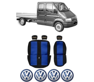 Set Huse Scaune Camion Tir VW MASTER II Platform/Chassis (ED/HD/UD) din 2002-2011, Auto, Model CLASSIC, Culoare Rosu, 4x Stickere auto cu VW