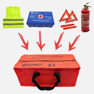 Set Kit siguranta auto omologat R.A.R, Stingator cu manometru 1kg P1 , Trusa Medicala, 2 Triunghiuri Reflectorizante, geanta color - albastra + Stickere Cadou BMW - kit compatibil cu orice autoturism - Img 4