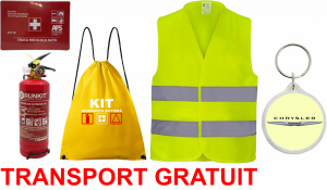 Set Kit siguranta auto OMOLOGAT RAR cu saculet compact ce contine - Stingator cu manometru P1 1kg, Trusa Medicala , Vesta Reflectorizanta, Breloc Cadou CHRYSLER. Compatibil cu orice autoturism. accesorii pentru autoturismul tau - masina v67860