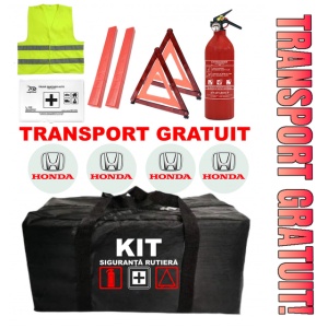 Set Kit - Trusa siguranta auto omologat R.A.R, Stingator cu manometru 1kg P1 , Trusa Medicala, 2 Triunghiuri Reflectorizante , 4 stickere autoadezive HONDA