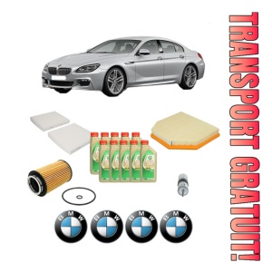 Set Pachet filtre revizie Bosch, 10 litrii ulei Castrol 5W30 BMW Seria 6 Gran Coupe (F06) M6 din 2013-2018, 4x Stickere auto cu BMW