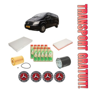 Set Pachet filtre revizie Bosch, 10 litrii ulei Castrol 5W30 MERCEDES-BENZ VITO / MIXTO Van (W639) 122 CDI (639.601, 639.603, 639.605) din 2010, 4x Stickere auto cu MERCEDES-BENZ