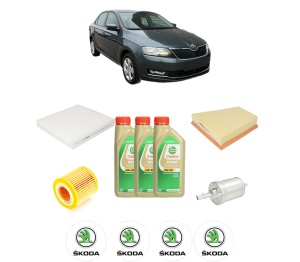 Set Pachet filtre revizie Bosch, 3 litrii ulei Castrol 5W30 SKODA RAPID (NH3, NK3, NK6) 1.2 din 2012-2015, 4x Stickere auto cu SKODA - Img 2
