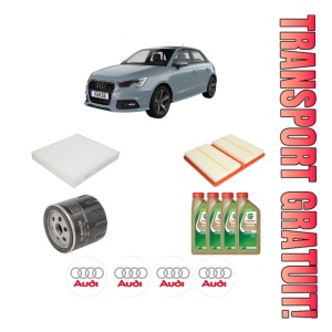 Set Pachet filtre revizie Bosch, 4 litrii ulei Castrol 0W20 AUDI A1 Sportback (GBA) 25 TFSI din 2018, 4x Stickere auto cu AUDI