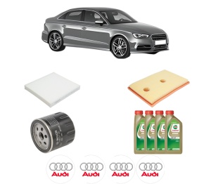 Set Pachet filtre revizie Bosch, 4 litrii ulei Castrol 0W20 AUDI A3 Limousine (8VS, 8VM) 1.4 TSI din 2014-2020, 4x Stickere auto cu AUDI - Img 2