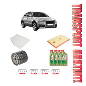 Set Pachet filtre revizie Bosch, 4 litrii ulei Castrol 0W20 AUDI Q3 (8UB, 8UG) 1.4 TFSI din 2016-2018, 4x Stickere auto cu AUDI