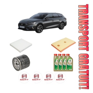 Set Pachet filtre revizie Bosch, 4 litrii ulei Castrol 0W20 SEAT LEON Sportstourer (KL8, KLD) 1.4 TSI e-Hybrid din 2020, 4x Stickere auto cu SEAT