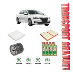 Set Pachet filtre revizie Bosch, 4 litrii ulei Castrol 0W20 SKODA Octavia III (5E3, NL3, NR3) 1.0 TSI din 2016-2020, 4x Stickere auto cu SKODA