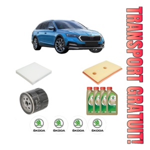 Set Pachet filtre revizie Bosch, 4 litrii ulei Castrol 0W20 SKODA Octavia IV (NX3, NN3, PV3) 1.4 TSI RS iV din 2020, 4x Stickere auto cu SKODA