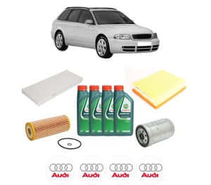Set Pachet filtre revizie Bosch, 4 litrii ulei Castrol 10W40 AUDI A4 B5 Avant (8D5) 1.9 TDI quattro din 2000-2001, 4x Stickere auto cu AUDI - Img 2