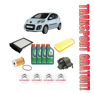Set Pachet filtre revizie Bosch, 4 litrii ulei Castrol 10W40 CITROEN C1 (PM_, PN_) 1.4 HDi din 2005-2014, 4x Stickere auto cu CITROEN