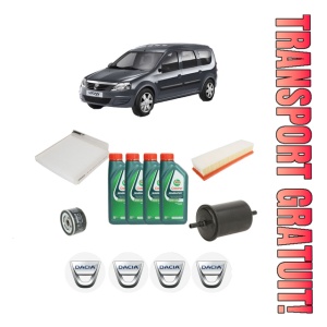 Set Pachet filtre revizie Bosch, 4 litrii ulei Castrol 10W40 DACIA LOGAN MCV (KS_) 1.6 Bifuel din 2008, 4x Stickere auto cu DACIA