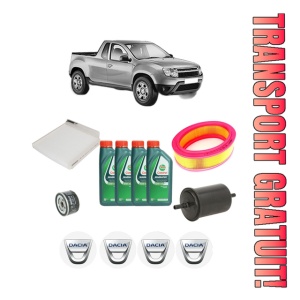 Set Pachet filtre revizie Bosch, 4 litrii ulei Castrol 10W40 DACIA LOGAN Pickup (US_) 1.6 MPI 85 din 2010, 4x Stickere auto cu DACIA