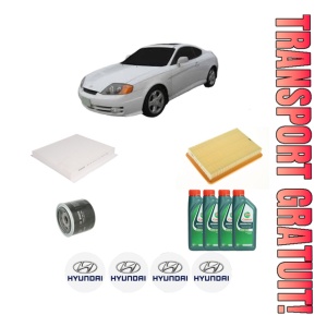 Set Pachet filtre revizie Bosch, 4 litrii ulei Castrol 10W40 HYUNDAI COUPE II (GK) 1.6 16V din 2002-2009, 4x Stickere auto cu HYUNDAI