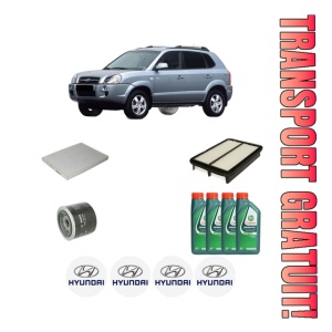 Set Pachet filtre revizie Bosch, 4 litrii ulei Castrol 10W40 HYUNDAI TUCSON (JM) 2.0 LPG All-wheel Drive din 2009-2010, 4x Stickere auto cu HYUNDAI