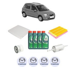 Set Pachet filtre revizie Bosch, 4 litrii ulei Castrol 10W40 MAZDA 2 (DY) 1.4 din 2003-2007, 4x Stickere auto cu MAZDA - Img 2